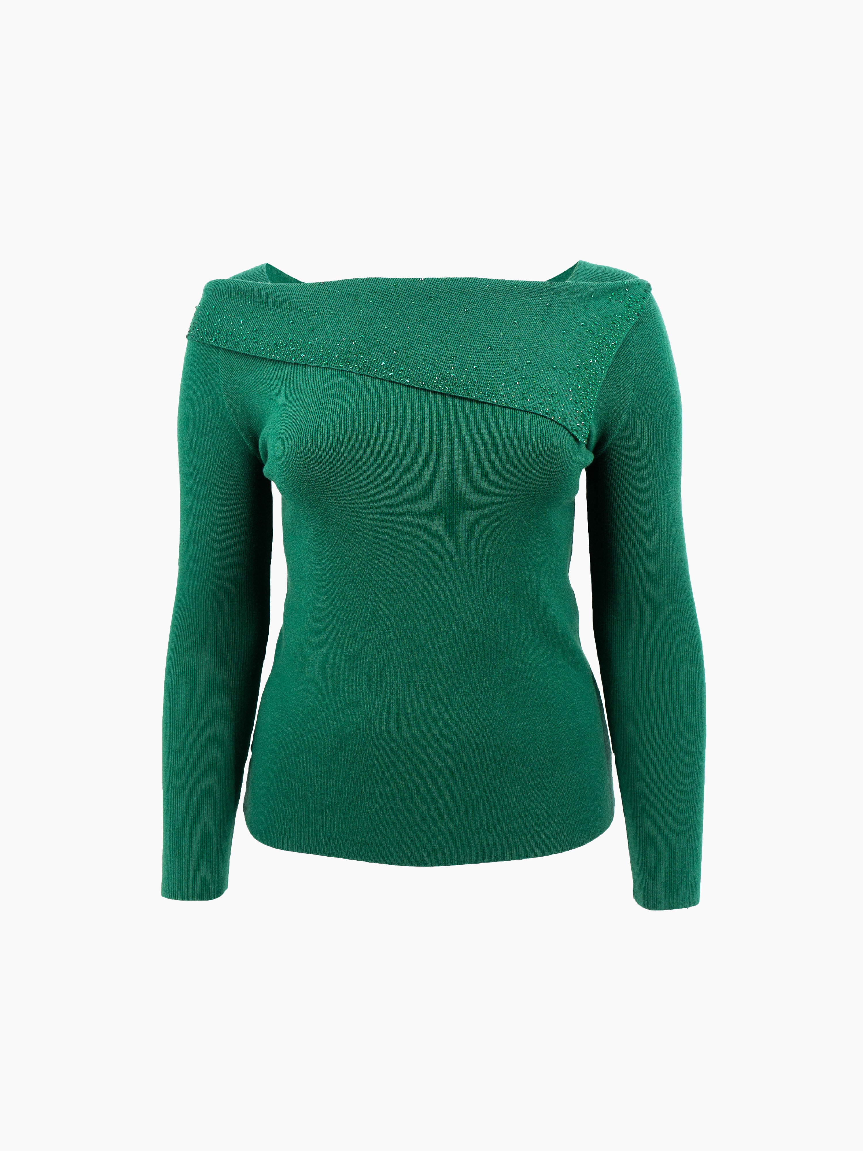 Strickpullover mit asymmetrischen Kragen Grün