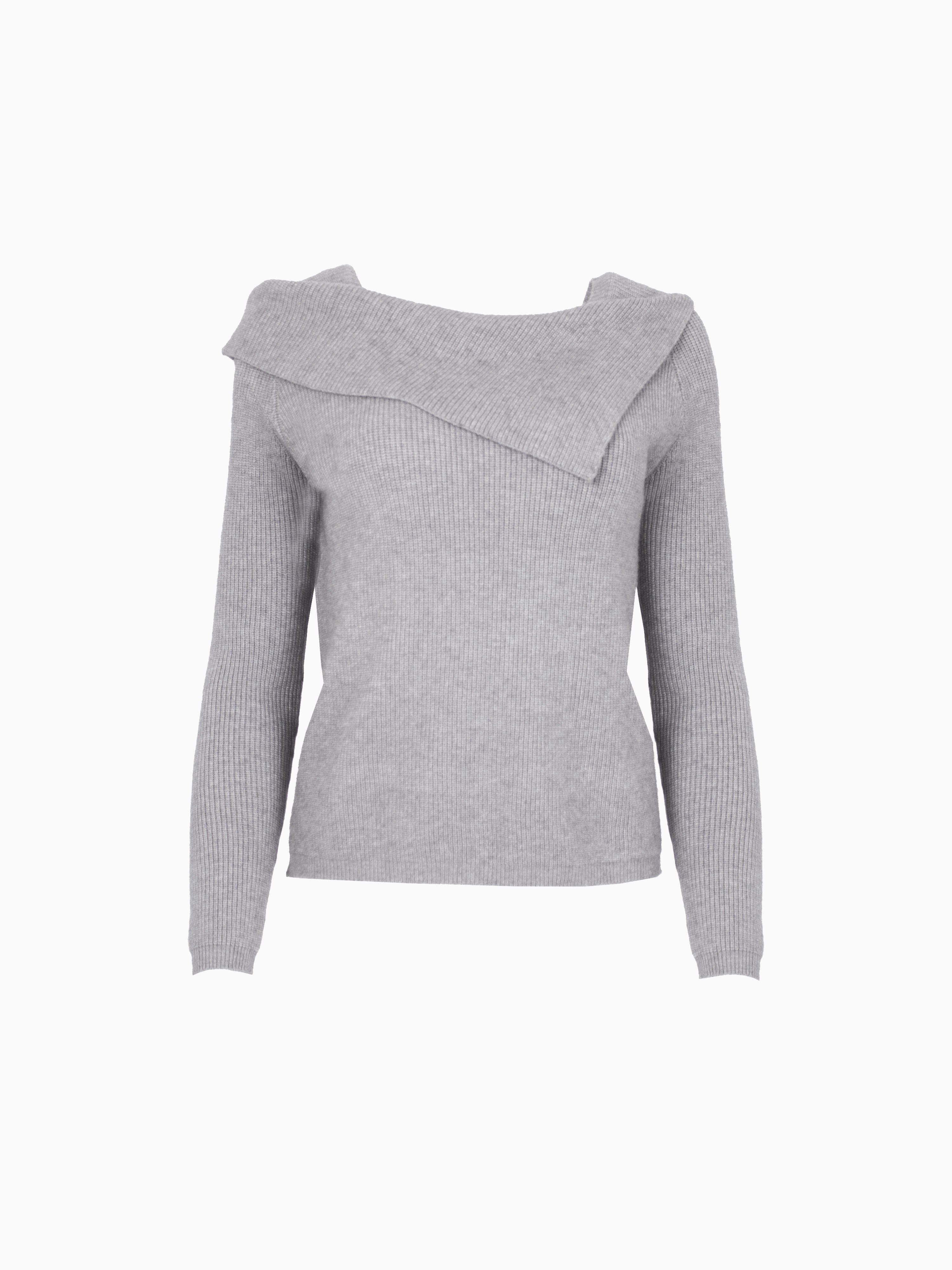 Strickpullover mit asymmetrischen Kragen Grau