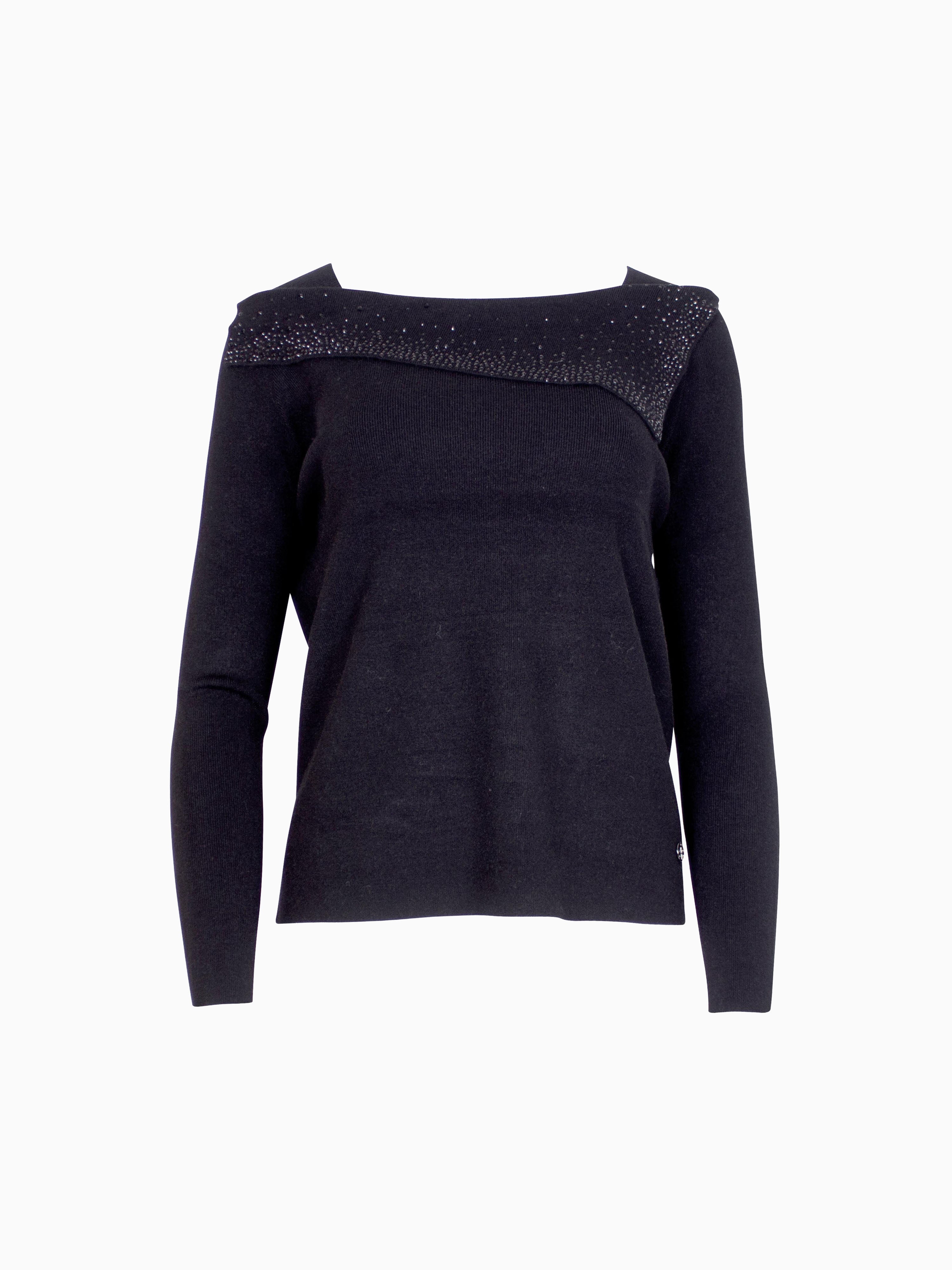 Strickpullover mit asymmetrischem Kragen Schwarz