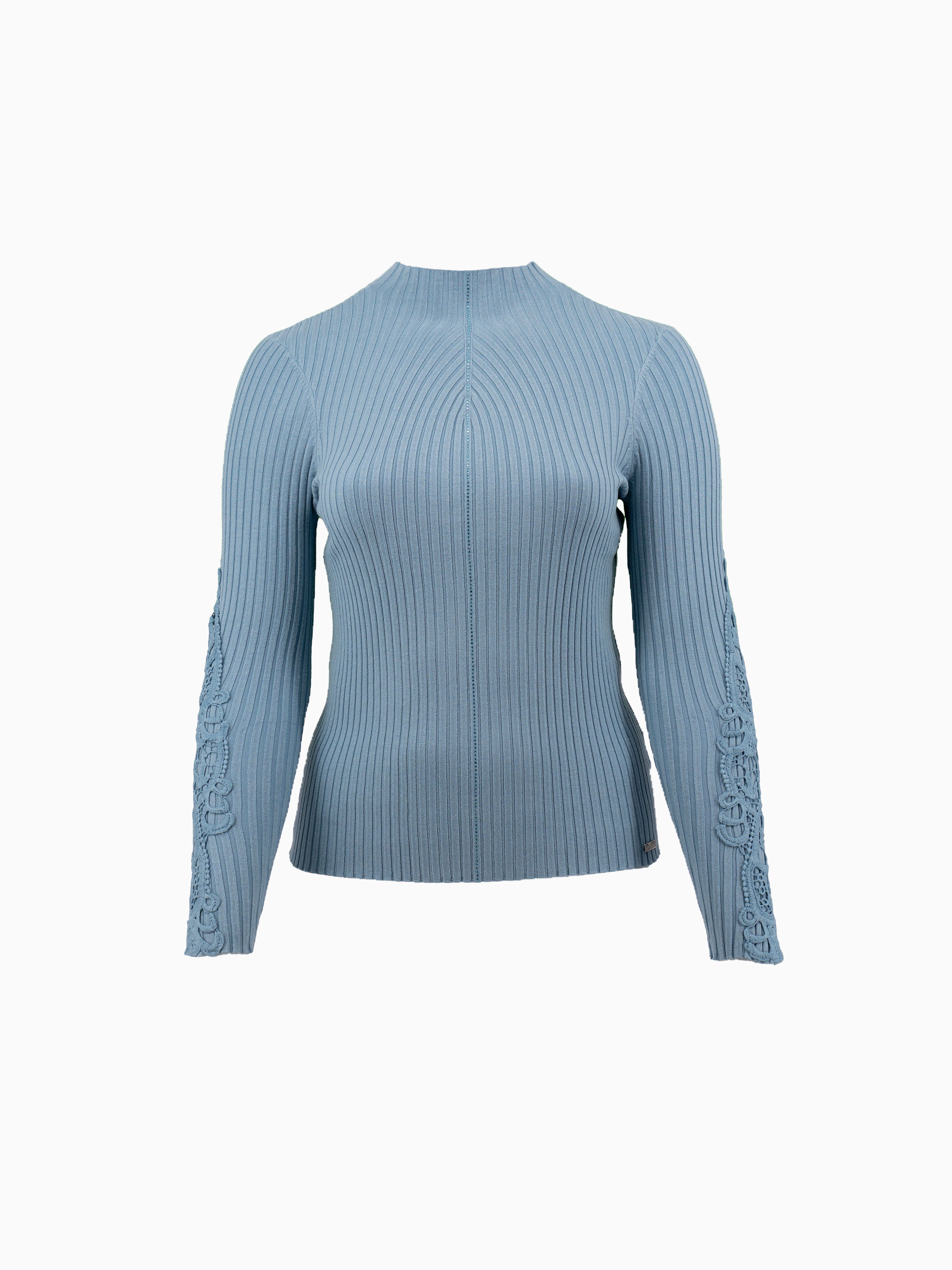 Strickpullover mit Ärmeldetails Hellblau
